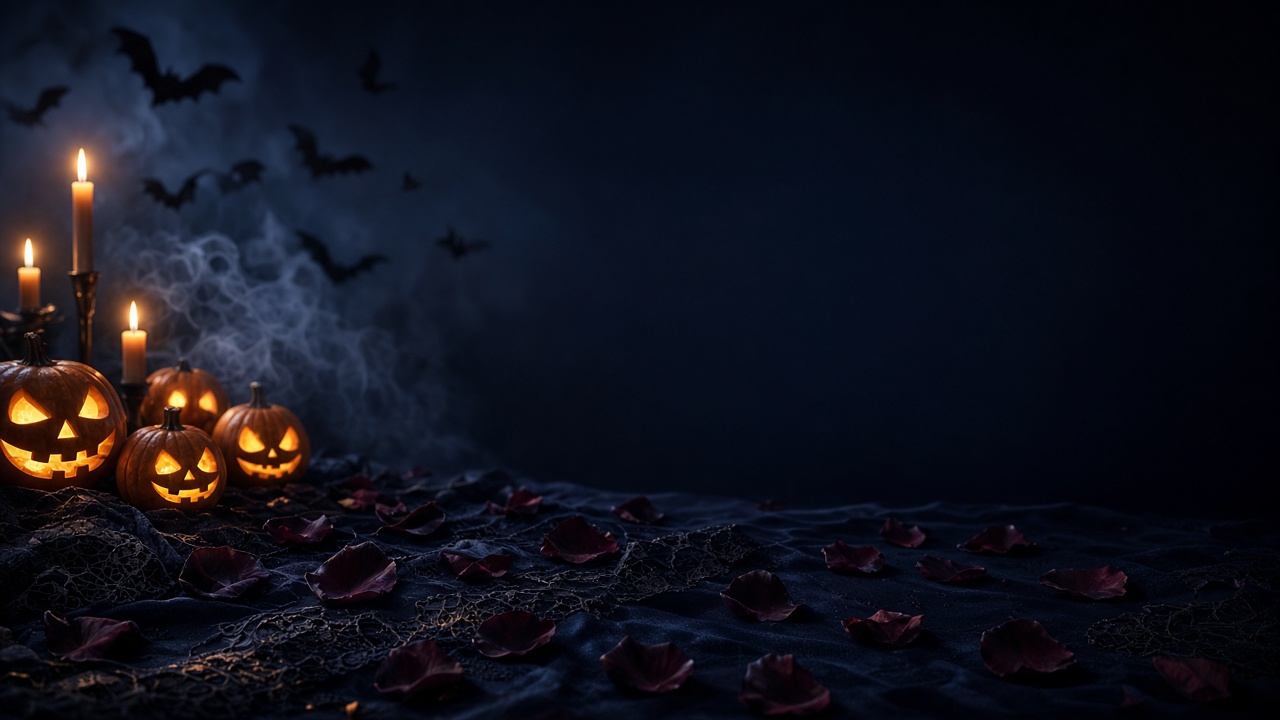 Halloween-stemning med mørk bakgrunn og mystisk atmosfære